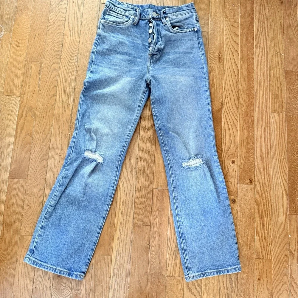 Blank NYC The Baxter Ribcage‎ Straight Leg Jeans Size 25 Distressed Button Fly